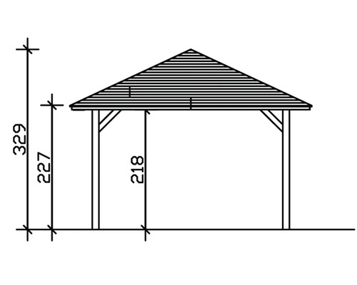 Schéma technique d''un pavillon avec indications de hauteur en centimètres