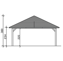 Dessin d''un pavillon avec indications de hauteur en centimètres