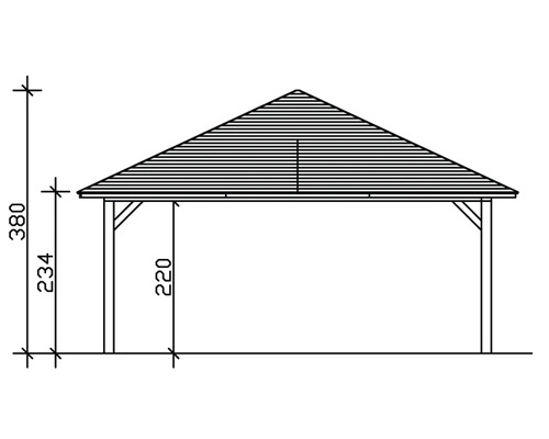 Dessin d''un pavillon avec indications de hauteur en centimètres