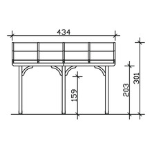 Dessin technique d''un pavillon en bois avec dimensions