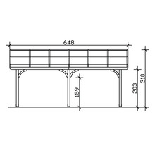 Dessin technique d''une construction avec les dimensions 648, 310 et 159.