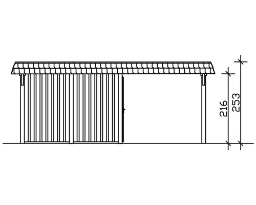 Dessin technique d''une cabane de jardin avec indication de la hauteur