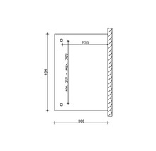 Dessin technique avec cotes d''un produit : hauteur 434, profondeur 300, distance au mur 255, hauteur variable entre 310 et maximum 369.
