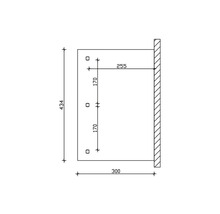 Schéma technique avec dimensions d''un objet de 434 de hauteur, 300 de largeur et 255 de profondeur.