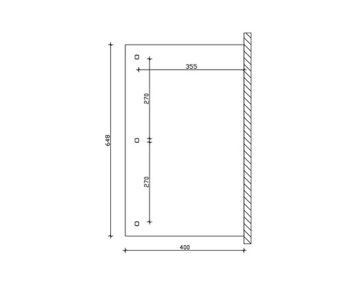 Schéma technique d''une fixation murale avec dimensions en millimètres.