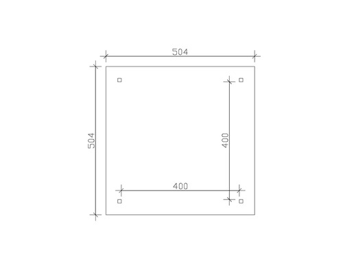 Schéma technique d''une plaque de dimensions 504 x 504 millimètres avec trous de forage