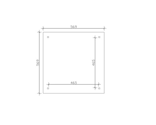 Dessin technique avec les dimensions 569 sur 569 et 465 sur 465.