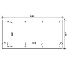 Dessin technique avec dimensions : longueur 846, largeur 404