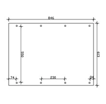 Dessin technique avec cotes d''une pièce rectangulaire : 846 mm de large et 613 mm de haut.