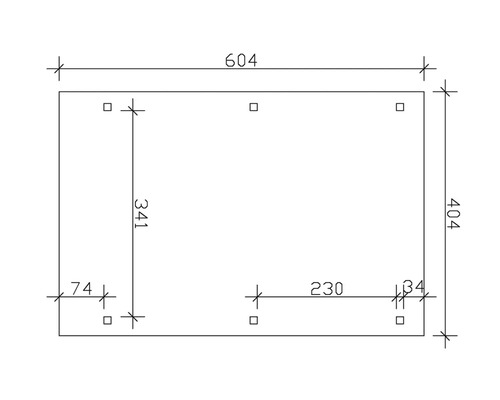 Dessin technique avec indications de dimensions : 604, 404, 341, 230, 74, 34