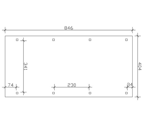 Dessin technique avec les dimensions 846, 404, 341, 230, 74 et 34