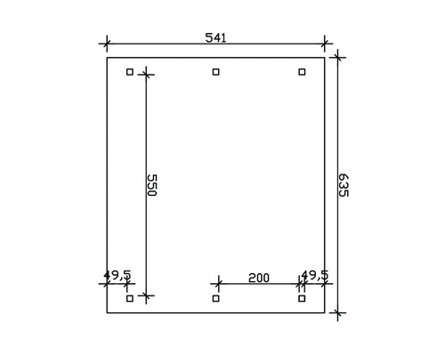 Schéma technique avec dimensions : longueur 541, largeur 635, profondeur 550 et entraxes des trous.