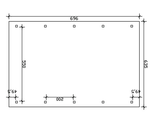 Dessin technique avec cotes : 696, 635, 550, 200 et 49,5.