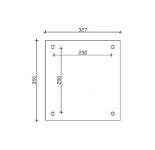 Dessin technique d''une plaque de montage avec les dimensions 327, 350, 250 et 280.