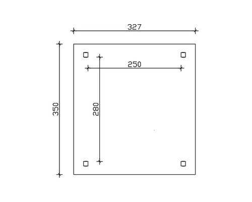 Dessin technique d''une plaque de montage avec les dimensions 327, 350, 250 et 280.