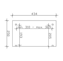 Technische Zeichnung mit Maßangaben für das Produkt: 434, 250, 193, 205, minimal 310 bis maximal 369.