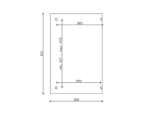 Dessin technique avec dimensions : 541, minimal 417 - maximal 475, 350, 293 et 305.