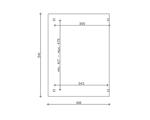 Dessin technique avec dimensions : hauteur 541, largeur 400, profondeur minimale 417 maximale 475, largeur supérieure 355, largeur inférieure 343
