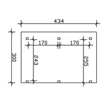 Dessin technique avec dimensions : largeur 434, hauteur 300, autres dimensions : 170, 243 et 255.
