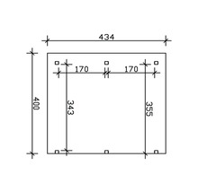 Dessin technique avec dimensions : 434, 400, 170, 343 et 355