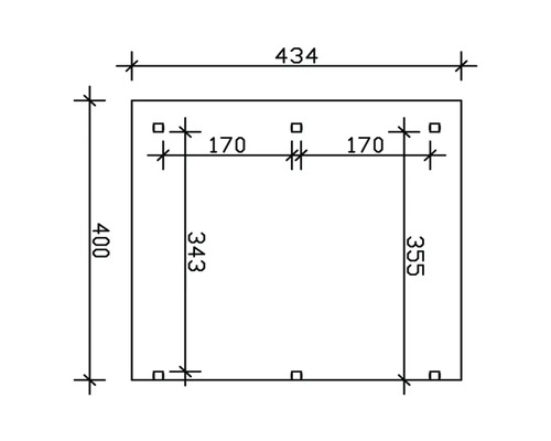 Dessin technique avec dimensions : 434, 400, 170, 343 et 355