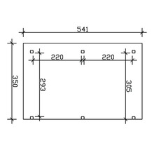 Dessin technique avec dimensions : largeur totale 541, hauteur 350, longueurs latérales 293 et 305, largeur médiane 220.