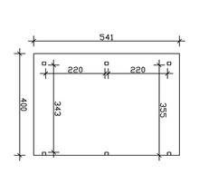 Dessin technique avec cotes pour un objet rectangulaire : Dimensions extérieures 541 x 400 mm, écarts verticaux internes 343 et 355 mm, horizontal 220 mm.