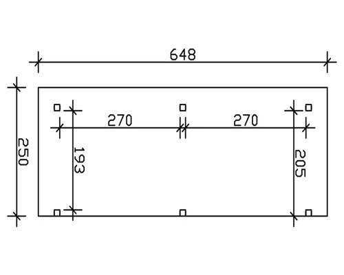 Dessin technique avec les dimensions 648 x 250 mm