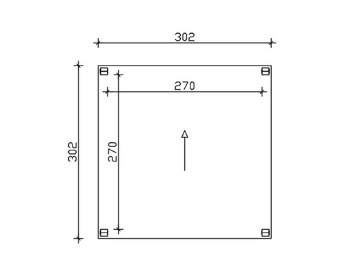 Dessin technique d''une plaque carrée de 302 millimètres sur 302 millimètres