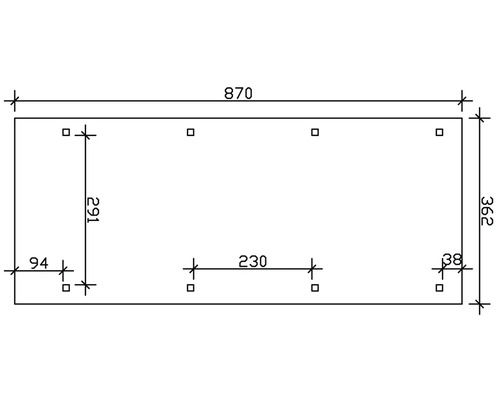 Schéma technique avec dimensions d''un objet rectangulaire percé de trous