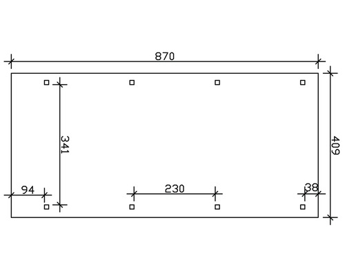 Dessin technique avec dimensions : 870 x 409 millimètres, entraxes de 230 et 341 millimètres.