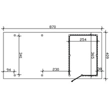 Dessin technique d''un abri de jardin avec indications de dimensions.