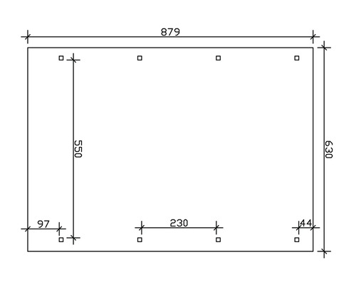 Dessin technique avec dimensions : 879, 630, 550, 230, 144, 97
