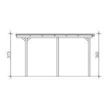 Technische Zeichnung eines Carports mit den Maßen 373 mal 360 Zentimeter.
