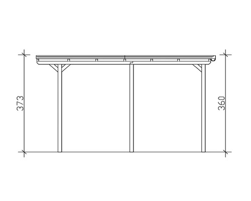 Schéma technique d''un carport mesurant 373 sur 360 centimètres.