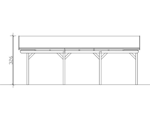 Dessin technique d''un pavillon en bois avec indication de hauteur de 326 centimètres.