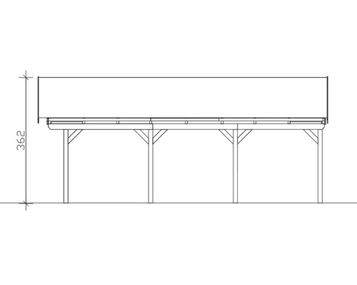 Dessin technique d''un pavillon d''une hauteur de 362 centimètres.