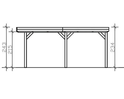 Dessin technique d''un carport avec indication des hauteurs en centimètres