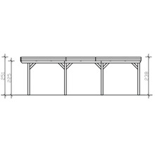 Technische Zeichnung eines Holzcarports mit Maßangaben