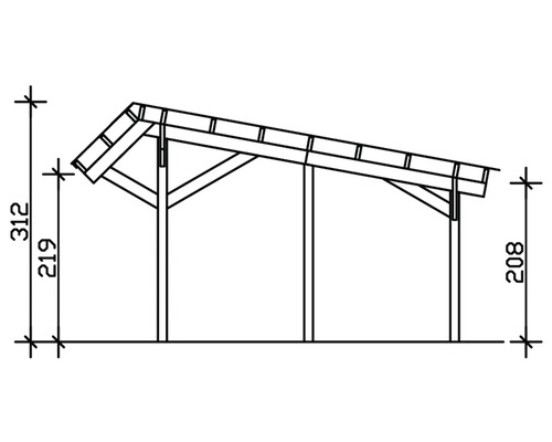 Dessin technique d''un abri en bois avec indications de hauteur