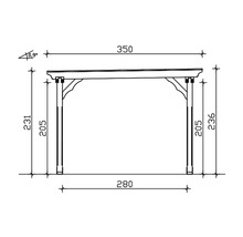 Schéma technique d''une pergola avec dimensions.
