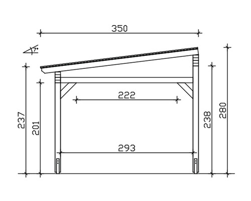 Schéma technique d''un carport avec dimensions.