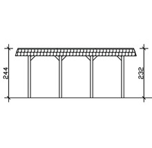 Technische Zeichnung eines Carports mit Maßangaben.