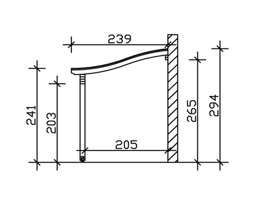 Schéma technique d''un store banne avec indications de dimensions