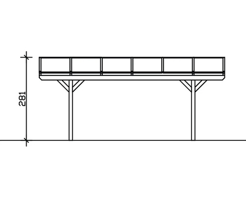 Schéma d''une pergola en bois avec indication de hauteur de 281 centimètres.