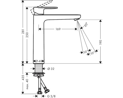 Schéma technique d''un robinet avec dimensions
