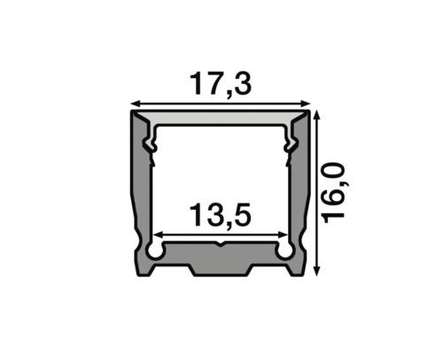 Schéma technique d''un profilé LED avec indications de dimensions