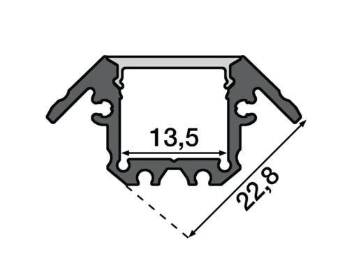 Section de profilé avec dimensions indiquées 13,5 et 22,8