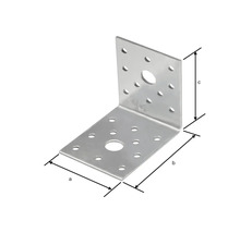 Winkelverbinder aus Metall mit Löchern und Maßangaben