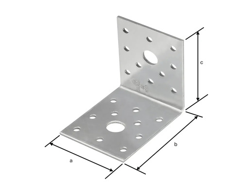 Winkelverbinder aus Metall mit Löchern und Maßangaben